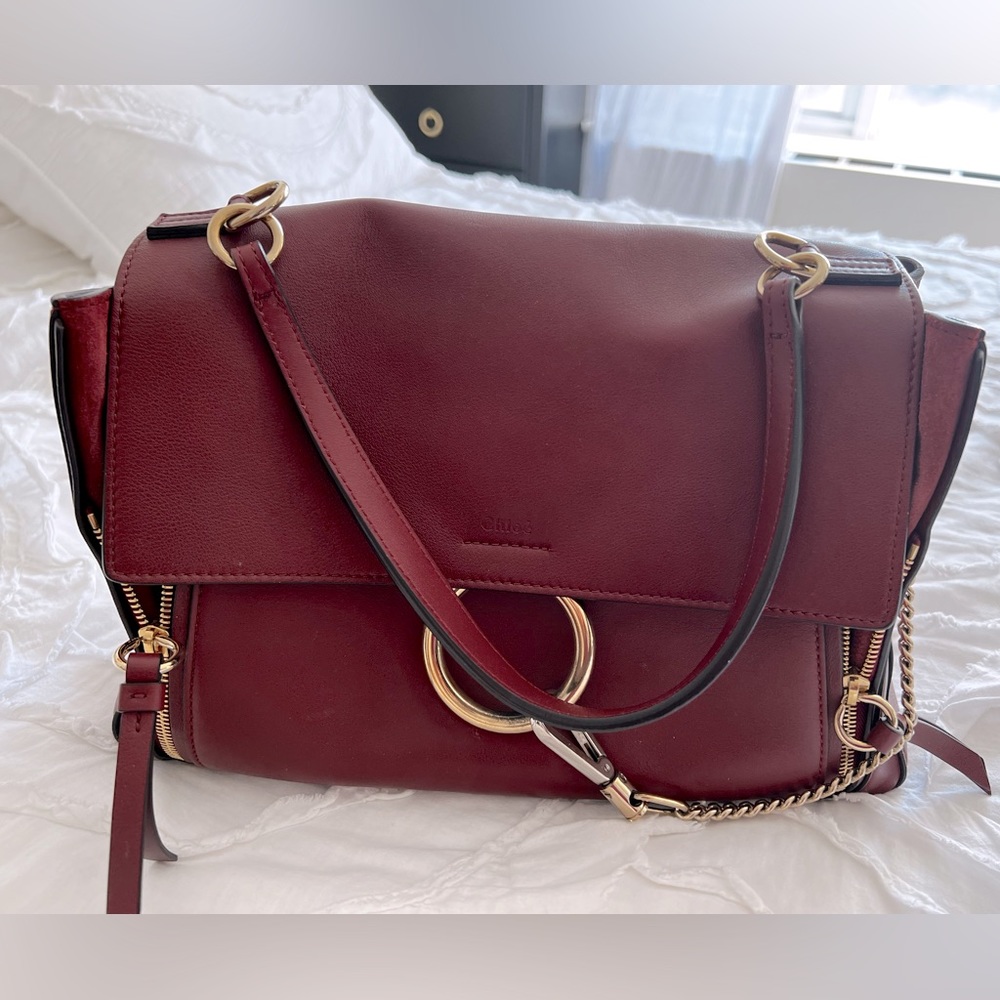 Chloé Leather Faye Day Shoulder Bag - Burgundy Calfskin Leather